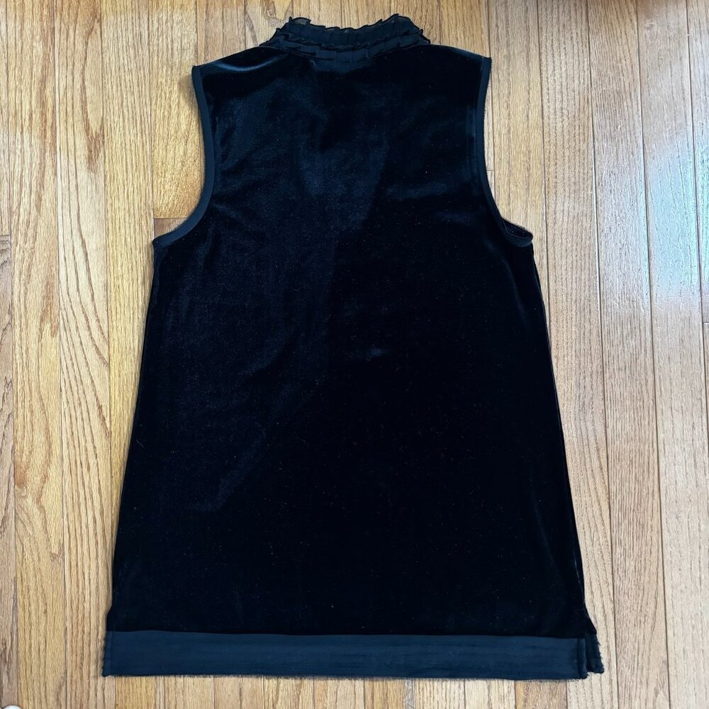 Alfani Black Sleeveless Velvet Tunic, Ruffled Placket & Stand Collar, Size M - Picture 7 of 7